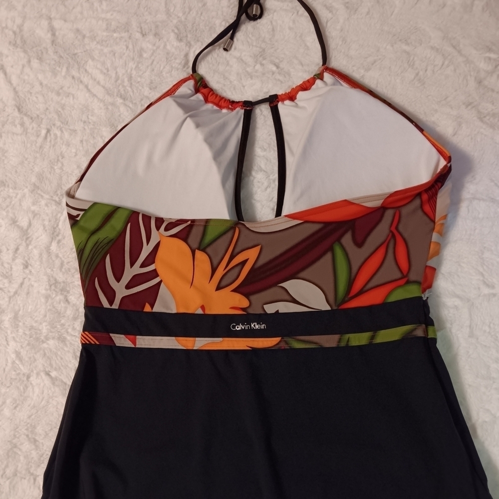 Calvin Klein Black & Orange Tropical Print Keyhole-Neck One-Piece Swimsuit 12 - Picture 6 of 11
